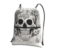 UVBDF Mexican Skull Print Lightweight Backpack with Drawstring Zipper, Adjustable Compartment for Beach Walking Tour
