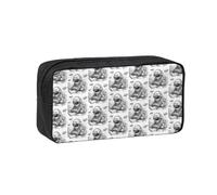 UVBDF Monochrome Sketch Style Gaming Printed Pen Holder Large Capacity Storage Case Smooth Zipper Polyester Bag for Study Travel Workspace