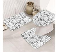 UVBDF Monochrome Sketch Style Gaming Printing 3 Piece Rugs Set, Non Slip Flannel Rug Set For Master Bathroom, 31.5x20in Absorbent Mats