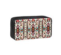 UVBDF Native American Pattern Printed Pen Holder Large Capacity Storage Case Smooth Zipper Polyester Bag for Study Travel Workspace