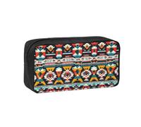 UVBDF Native American Pattern Printed Pen Holder Large Capacity Storage Case Smooth Zipper Polyester Bag for Study Travel Workspace