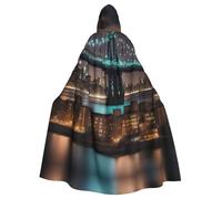 UVBDF New York Manhattan Bridge Night Polyester Hooded Cloak For Adult, Cosplay Wizard Witch Cape For Halloween, St. Patrick'S Day