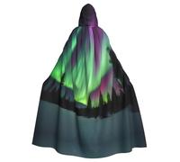UVBDF Northern Lights Painting Polyester Hooded Cloak For Adult, Cosplay Wizard Witch Cape For Halloween, St. Patrick'S Day