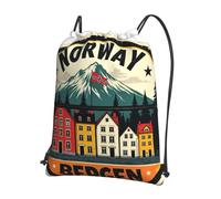 UVBDF Norway Bergen Houses Print Lightweight Backpack with Drawstring Zipper, Adjustable Compartment for Beach Walking Tour