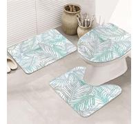 UVBDF Palm Tree Leaves Printing 3 Piece Rugs Set, Non Slip Flannel Rug Set For Master Bathroom, 31.5x20in Absorbent Mats