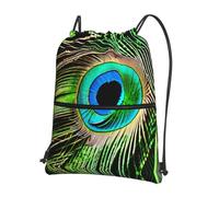 UVBDF Peacock Feather Print Lightweight Backpack with Drawstring Zipper, Adjustable Compartment for Beach Walking Tour