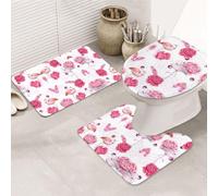 UVBDF Pink Flamingos Printing 3 Piece Rugs Set, Non Slip Flannel Rug Set For Master Bathroom, 31.5x20in Absorbent Mats