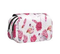 UVBDF Pink Flamingos Printing School Double Layer Clamshell Pencil Case Organizer Stationery Bag for Kids Gift