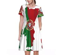 UVBDF Portuguese Flag Map Spring Women's A-Line Dress, Printed Short Sleeve Dress with Pockets, Elastic Waist, Everyday Comfort Skirt Black