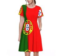 UVBDF Portuguese Flag Summer Dresses for Women Casual Tshirt Short Sleeve Sundress Beach Cover Ups with Pockets Black