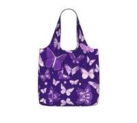 UVBDF Purple Butterflies Floral Print Grocery Tote Reusable Packable Bag 25l Polyester Washable Travel Holiday Carryall