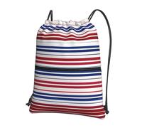 UVBDF Red Blue White Stripes Print Lightweight Backpack with Drawstring Zipper, Adjustable Compartment for Beach Walking Tour