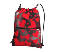 UVBDF Red Hearts Firework Print Lightweight Backpack with Drawstring Zipper, Adjustable Compartment for Beach Walking Tour
