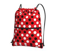 UVBDF red white polka dot Print Lightweight Backpack with Drawstring Zipper, Adjustable Compartment for Beach Walking Tour