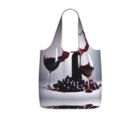 UVBDF Red Wine Print Grocery Tote Reusable Packable Bag 25l Polyester Washable Travel Holiday Carryall