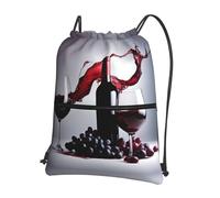 UVBDF Red Wine Print Lightweight Backpack with Drawstring Zipper, Adjustable Compartment for Beach Walking Tour