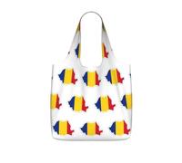 UVBDF Romania Flag Map Print Grocery Tote Reusable Packable Bag 25l Polyester Washable Travel Holiday Carryall