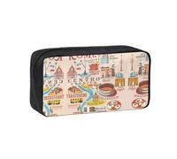 UVBDF Rome Map with Landmarks Illus Printed Pen Holder Large Capacity Storage Case Smooth Zipper Polyester Bag for Study Travel Workspace