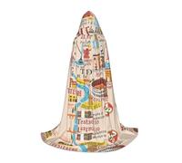 UVBDF Rome Map With Landmarks Illus Renaissance Fair Outfit Hooded Cape For Teens Gothic Medieval Cosplay Costume Stage Theater