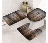 UVBDF Rustic Stall Wooden Door Printing 3 Piece Rugs Set, Non Slip Flannel Rug Set For Master Bathroom, 31.5x20in Absorbent Mats