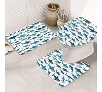 UVBDF Shark Pattern With Various Gestures Printing 3 Piece Rugs Set, Non Slip Flannel Rug Set For Master Bathroom, 31.5x20in Absorbent Mats