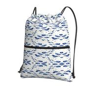 UVBDF Small blue whale swimming Print Lightweight Backpack with Drawstring Zipper, Adjustable Compartment for Beach Walking Tour