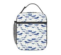 UVBDF Small Blue Whale Swimming Print Thermal Lunch Tote, Portable Cooler Bag, Insulated Lunch Bag for Hot Cold Food Keep