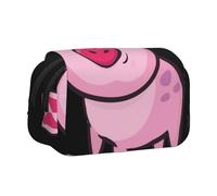 UVBDF Smile Pink Pig Printing School Double Layer Clamshell Pencil Case Organizer Stationery Bag for Kids Gift