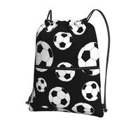 UVBDF Soccer Black Print Lightweight Backpack with Drawstring Zipper, Adjustable Compartment for Beach Walking Tour
