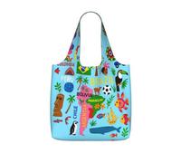 UVBDF South America Map With Icons Print Grocery Tote Reusable Packable Bag 25l Polyester Washable Travel Holiday Carryall