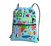 UVBDF South America Map With Icons Print Lightweight Backpack with Drawstring Zipper, Adjustable Compartment for Beach Walking Tour