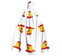 UVBDF Spanish Flag Map Polyester Hooded Cloak For Adult, Cosplay Wizard Witch Cape For Halloween, St. Patrick'S Day
