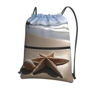 UVBDF Starfish Seashell Sandy Beach Print Lightweight Backpack with Drawstring Zipper, Adjustable Compartment for Beach Walking Tour