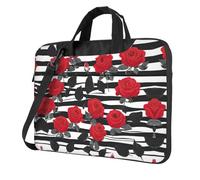 UVBDF Stripes Red Rose Flowers Print Minimalist Laptop Bag Simple Lightweight Portable Shoulder Bag For Men Birthday Gift