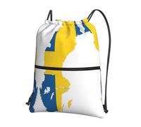 UVBDF Swedish Flag Map Print Lightweight Backpack with Drawstring Zipper, Adjustable Compartment for Beach Walking Tour