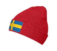 UVBDF Swedish Flag Printing 1 Pack Winter Beanie Hats for Men Women,Cold Weather Knit Caps for Home Outdoor Activities Red
