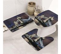 UVBDF Tower Bridge In London Printing 3 Piece Rugs Set, Non Slip Flannel Rug Set For Master Bathroom, 31.5x20in Absorbent Mats