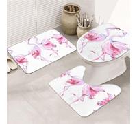 UVBDF Tropical Flamingos Printing 3 Piece Rugs Set, Non Slip Flannel Rug Set For Master Bathroom, 31.5x20in Absorbent Mats