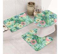 UVBDF Tropical Flowers And Fruits Printing 3 Piece Rugs Set, Non Slip Flannel Rug Set For Master Bathroom, 31.5x20in Absorbent Mats