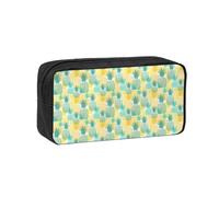 UVBDF Tropical Pineapple Printed Pen Holder Large Capacity Storage Case Smooth Zipper Polyester Bag for Study Travel Workspace