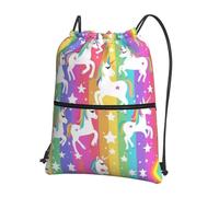 UVBDF Unicorns On Stripes Print Lightweight Backpack with Drawstring Zipper, Adjustable Compartment for Beach Walking Tour