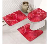UVBDF Valentine'S Day Red Heart Flower Printing 3 Piece Rugs Set, Non Slip Flannel Rug Set For Master Bathroom, 31.5x20in Absorbent Mats