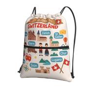 UVBDF Welcome To Switzerland Travel Print Lightweight Backpack with Drawstring Zipper, Adjustable Compartment for Beach Walking Tour