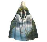 UVBDF White Swans On The Lake Polyester Hooded Cloak For Adult, Cosplay Wizard Witch Cape For Halloween, St. Patrick'S Day