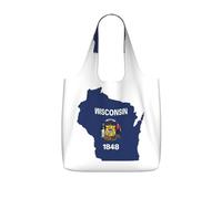 UVBDF Wisconsin State Flag Map Print Grocery Tote Reusable Packable Bag 25l Polyester Washable Travel Holiday Carryall