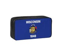 UVBDF Wisconsin State Flag Printed Pen Holder Large Capacity Storage Case Smooth Zipper Polyester Bag for Study Travel Workspace