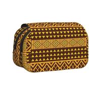 UVBDF Yellow and Brown Triangles Printing School Double Layer Clamshell Pencil Case Organizer Stationery Bag for Kids Gift