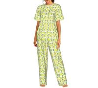 UVBDF Yellow Fresh Lemons Ladies Round Neck Pajamas Set, Soft Sleepwear With Elastic Waist Pants For All Occasions
