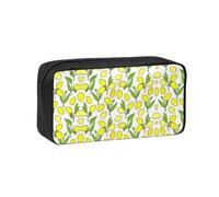 UVBDF Yellow Fresh Lemons Printed Pen Holder Large Capacity Storage Case Smooth Zipper Polyester Bag for Study Travel Workspace