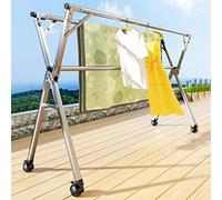 UVCMDUI Clothes Airer on Wheels, Stainless Steel Folding Clothes Drying Rack Indoor, Retractable Laundry Drying Rack for Indoor Outdoor, Free Installed, Tube Diameter 2.5cm, 140cm Tall,150cm~240cm